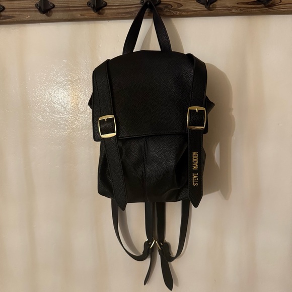 Steve Madden Black Backpack with Gold Buckles - Picture 2 of 3